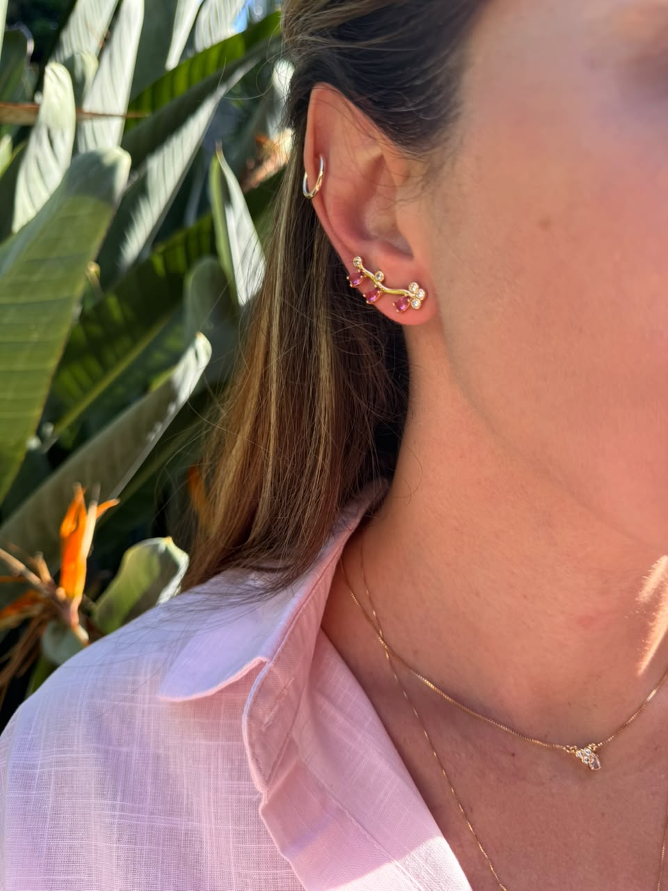 EARCUFF FLORESCER ROSA OURO