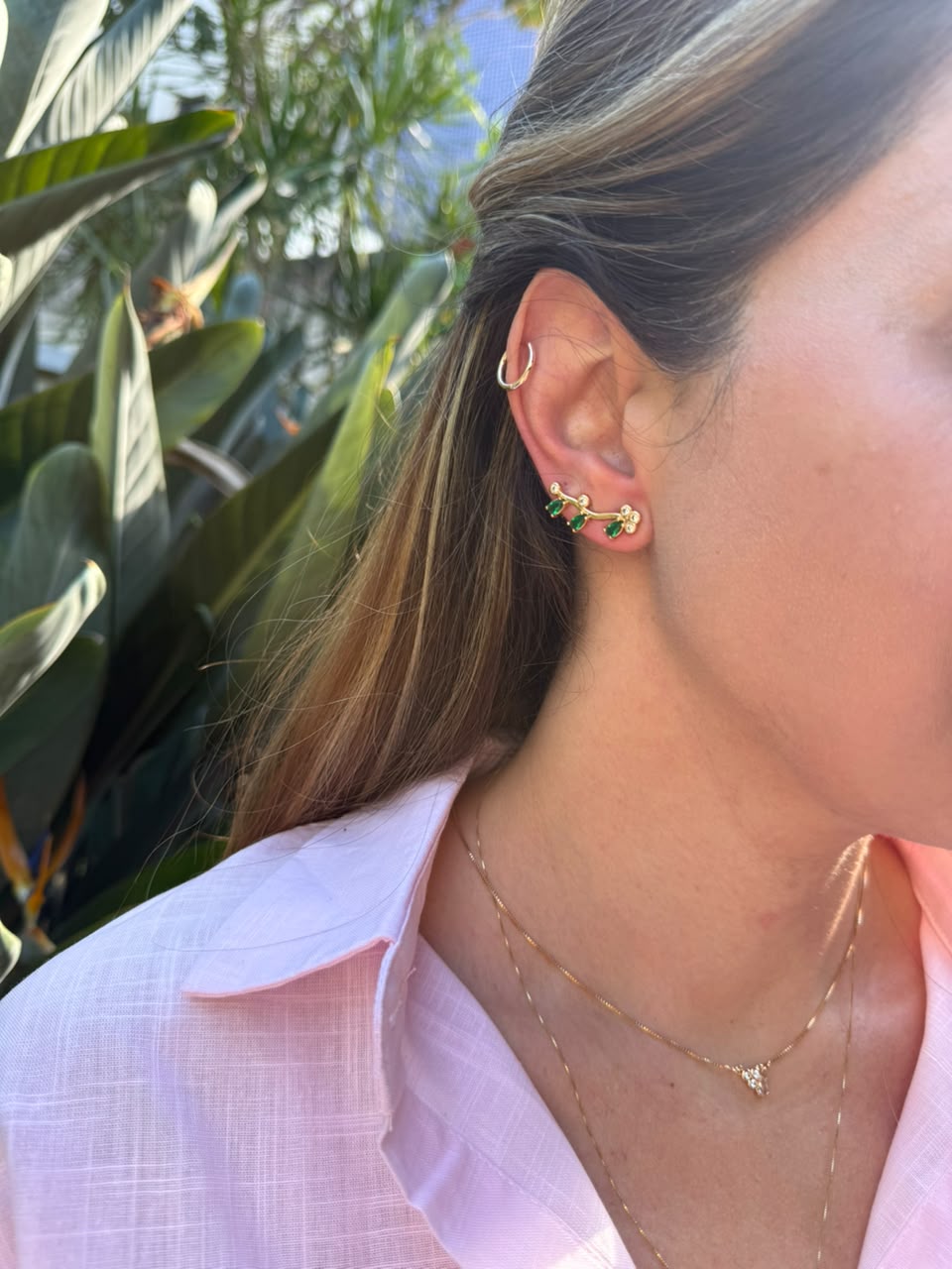 EARCUFF FLORESCER VERDE OURO