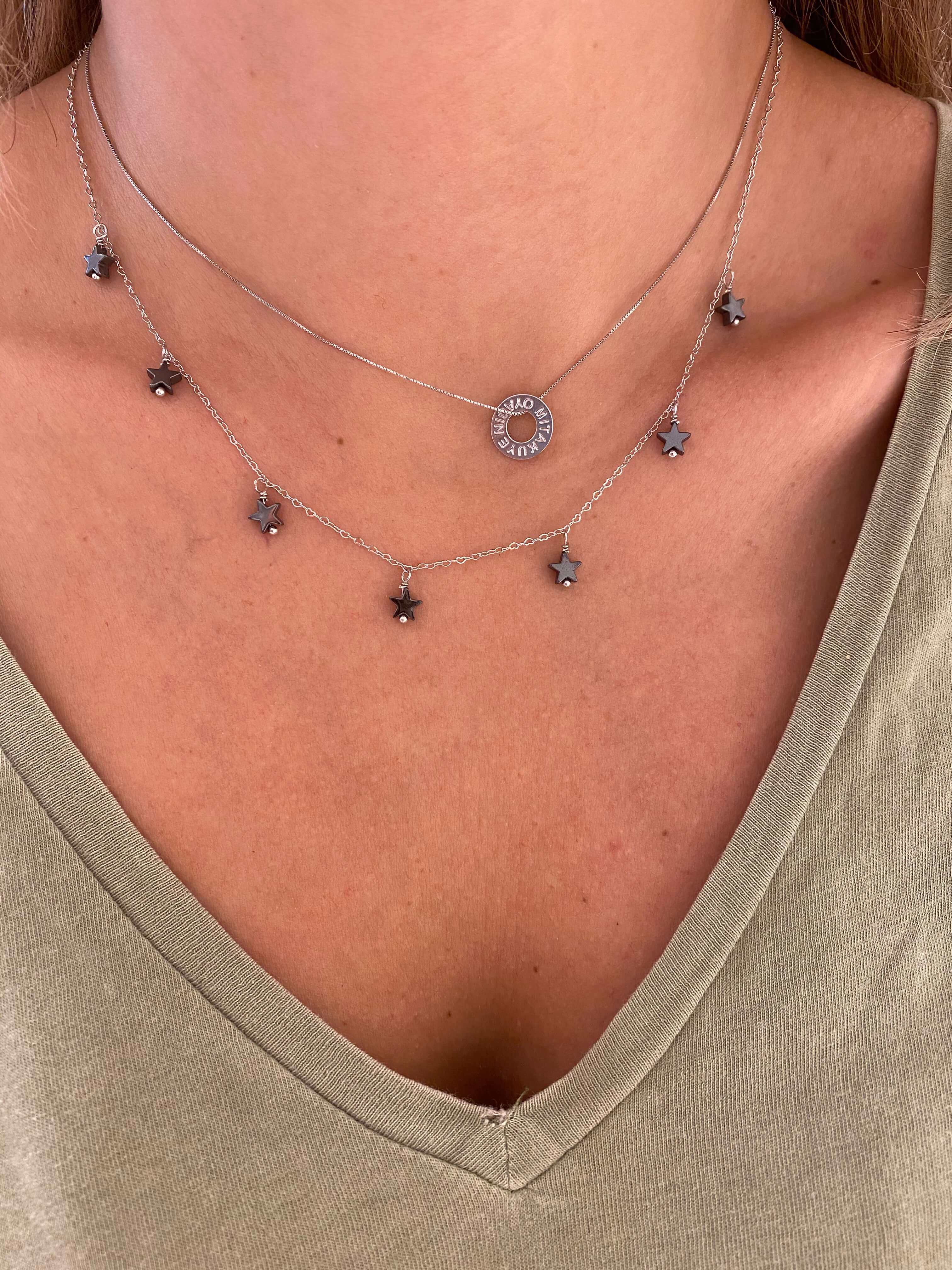 COLAR ESTRELAS DE HEMATITA RÓDIO