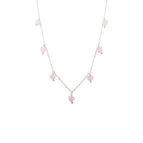 COLAR CORACOES QUARTZO ROSA RODIO