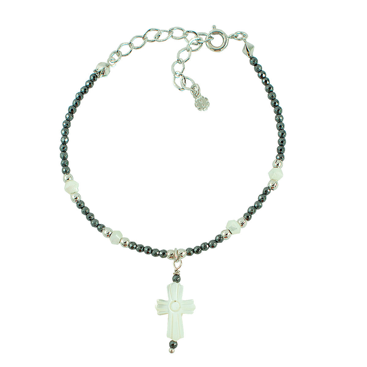 PULSEIRA CRUZ MADREPÉROLA HEMATITA RÓDIO - Anilú