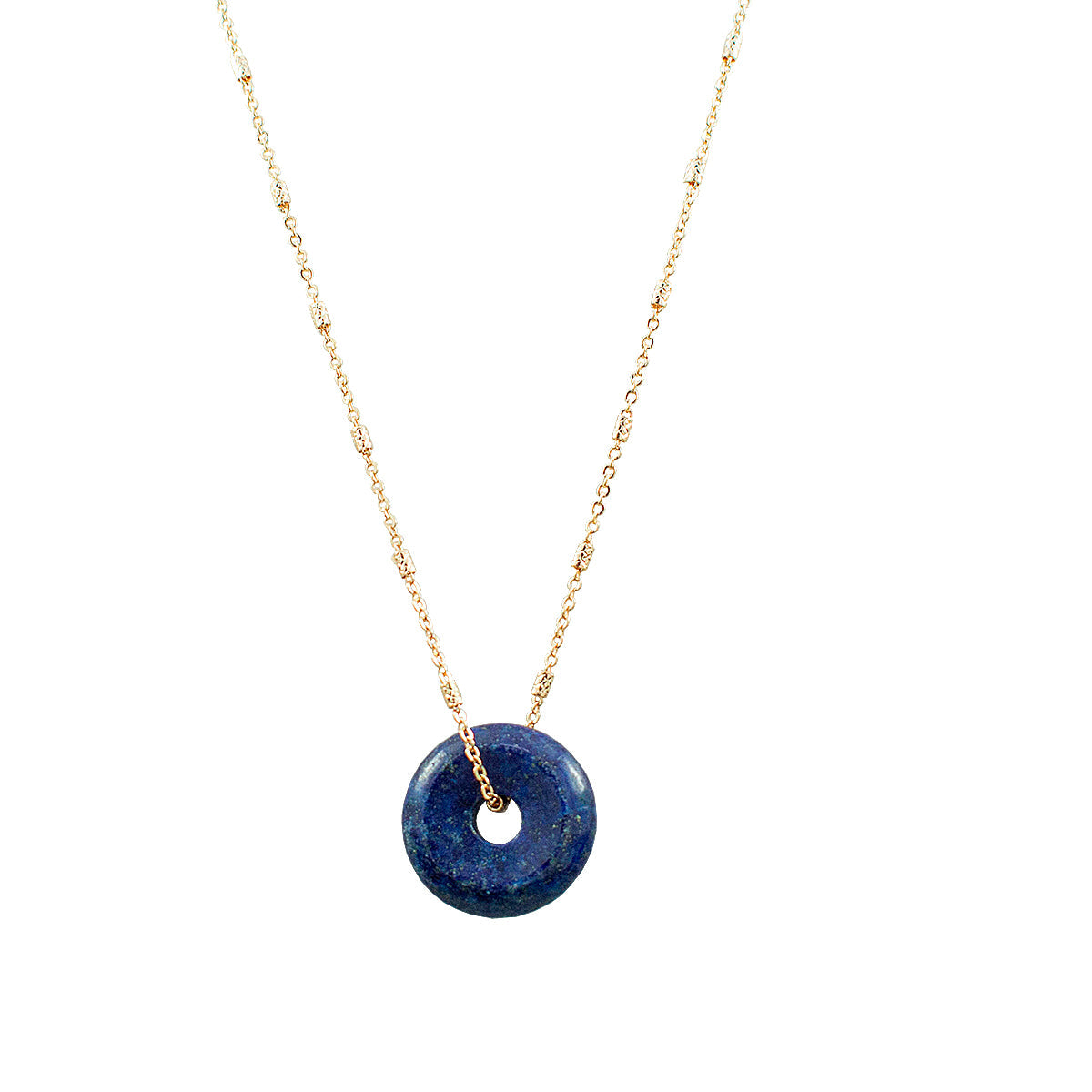 COLAR DISCO LÁPIS LAZULI OURO
