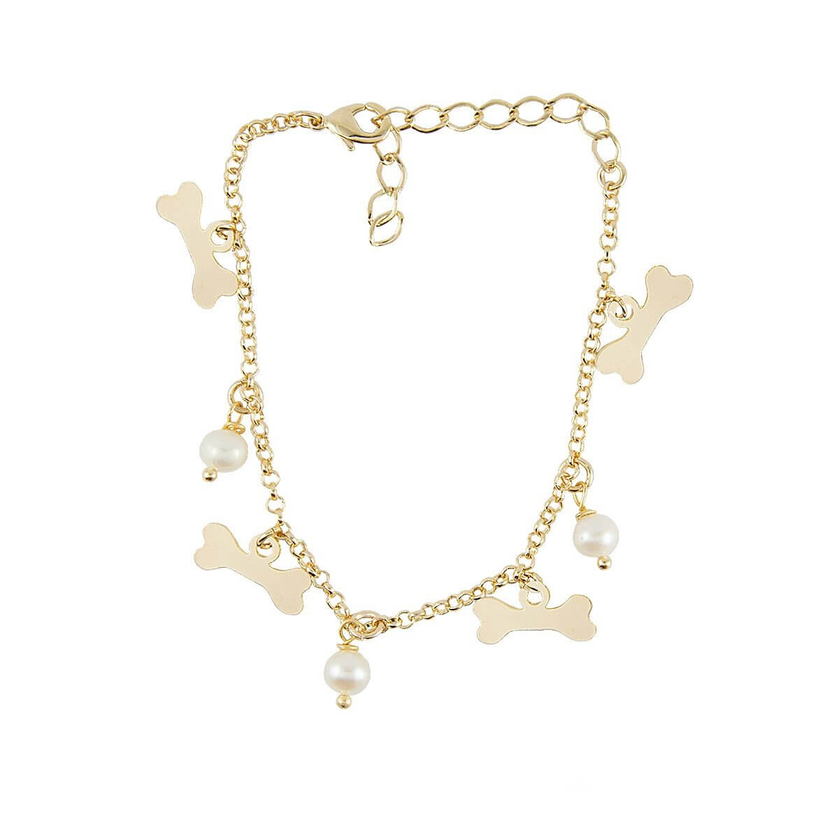 PULSEIRA PÉROLA E OSSINHO OURO