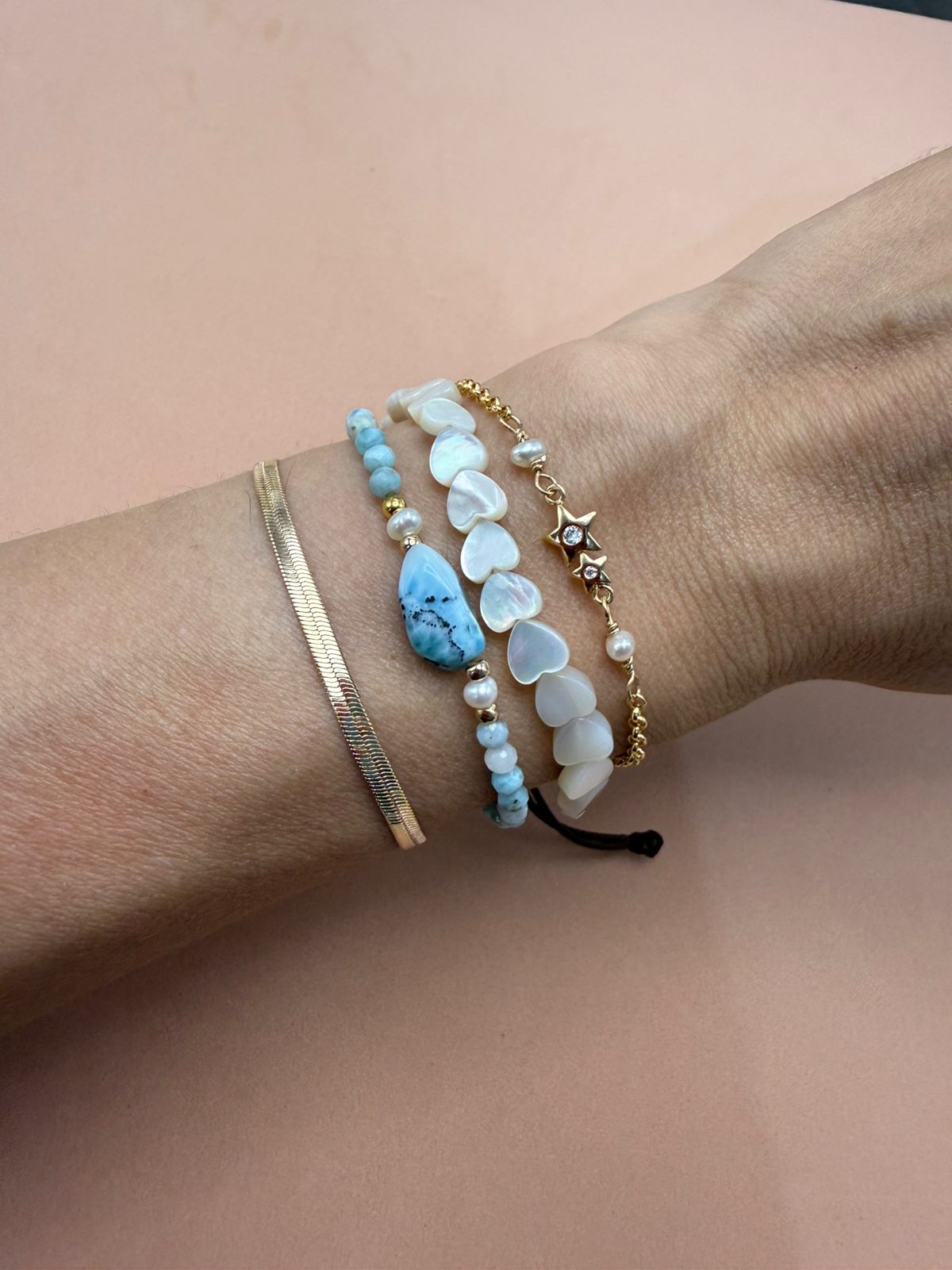Pulseira Larimar Pérola Ouro - Anilú