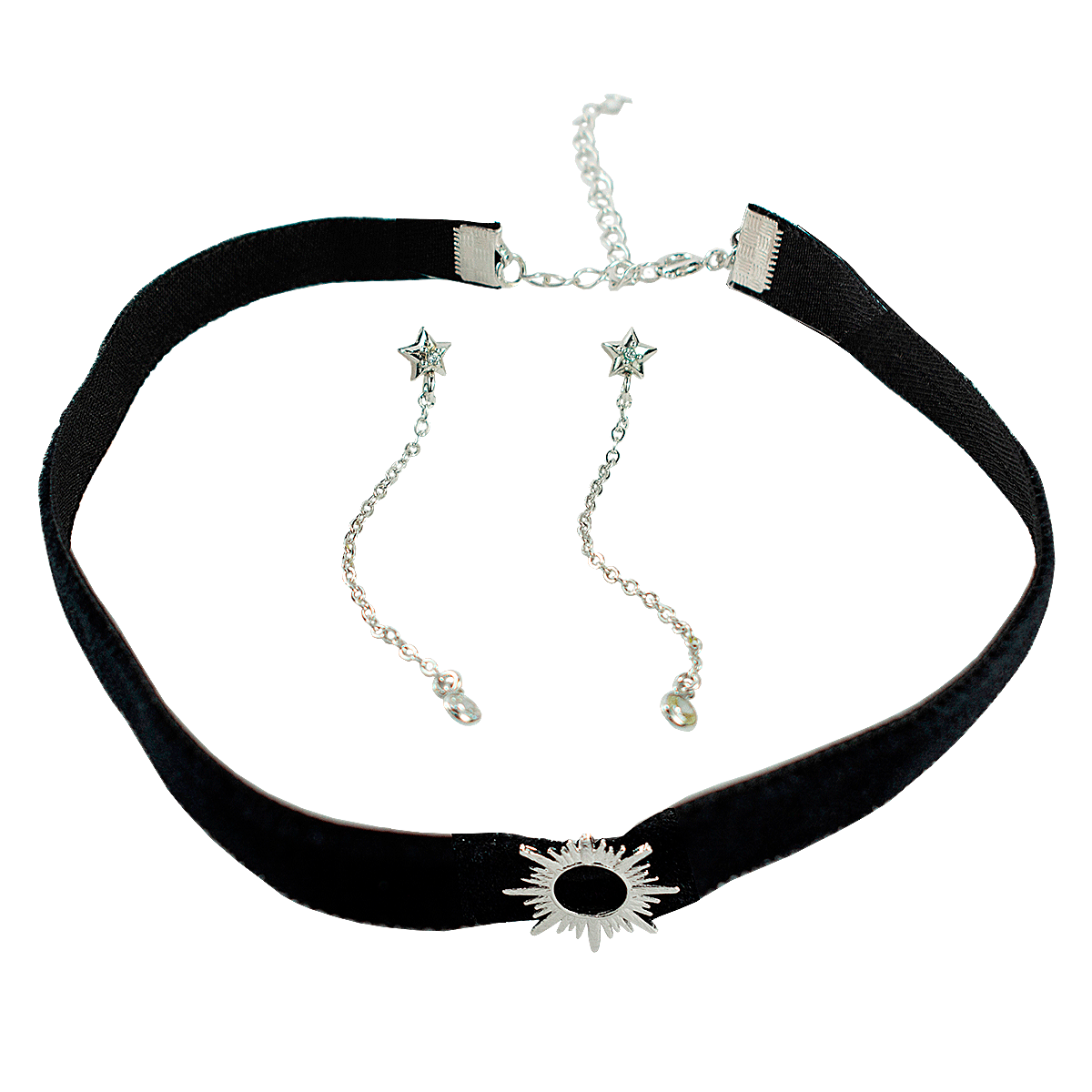 Combo Choker Sol+Brinco Estrela Cadente Ródio