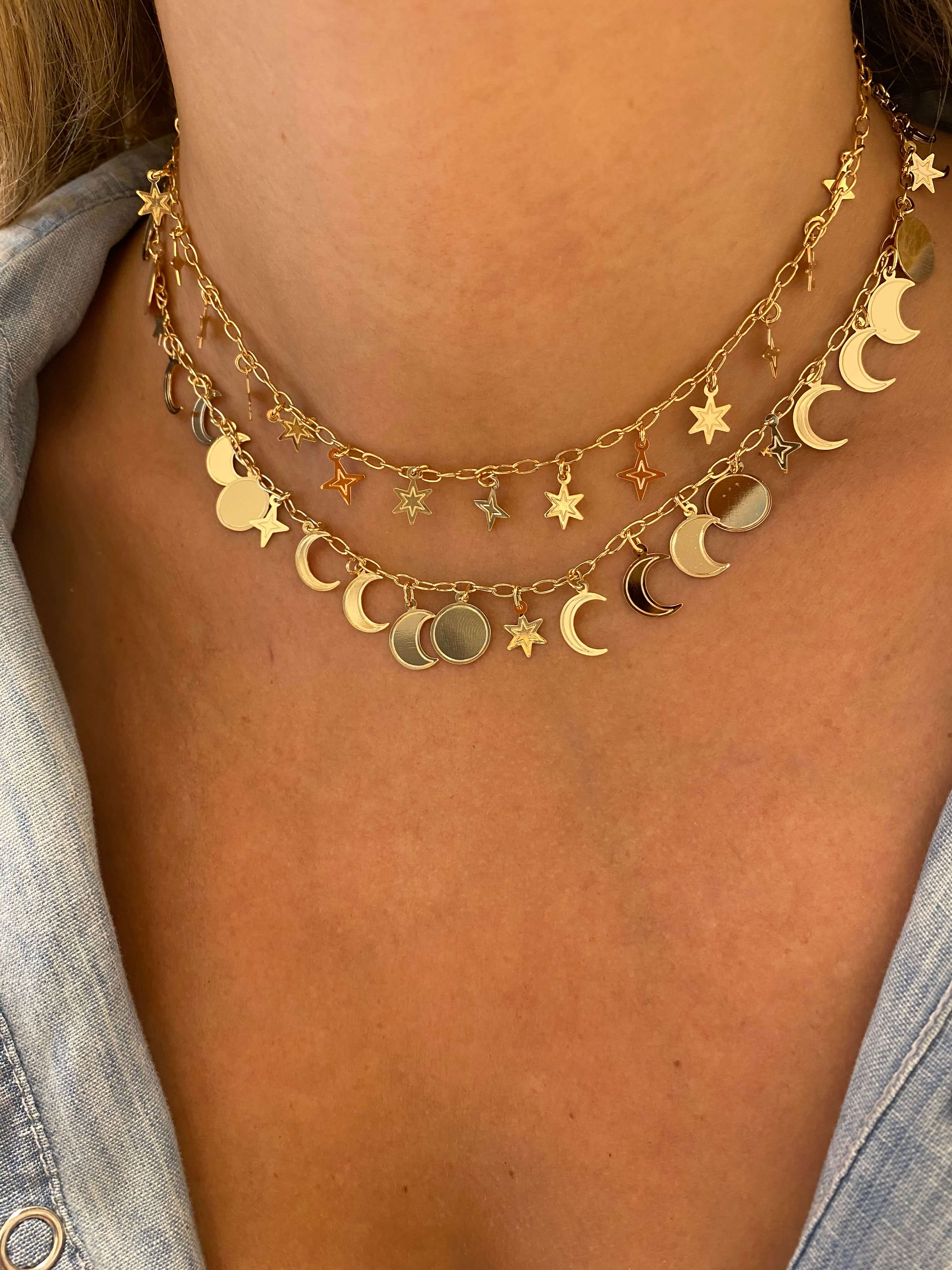 Colar Fases Da Lua Curto Ouro - anilu bijoux