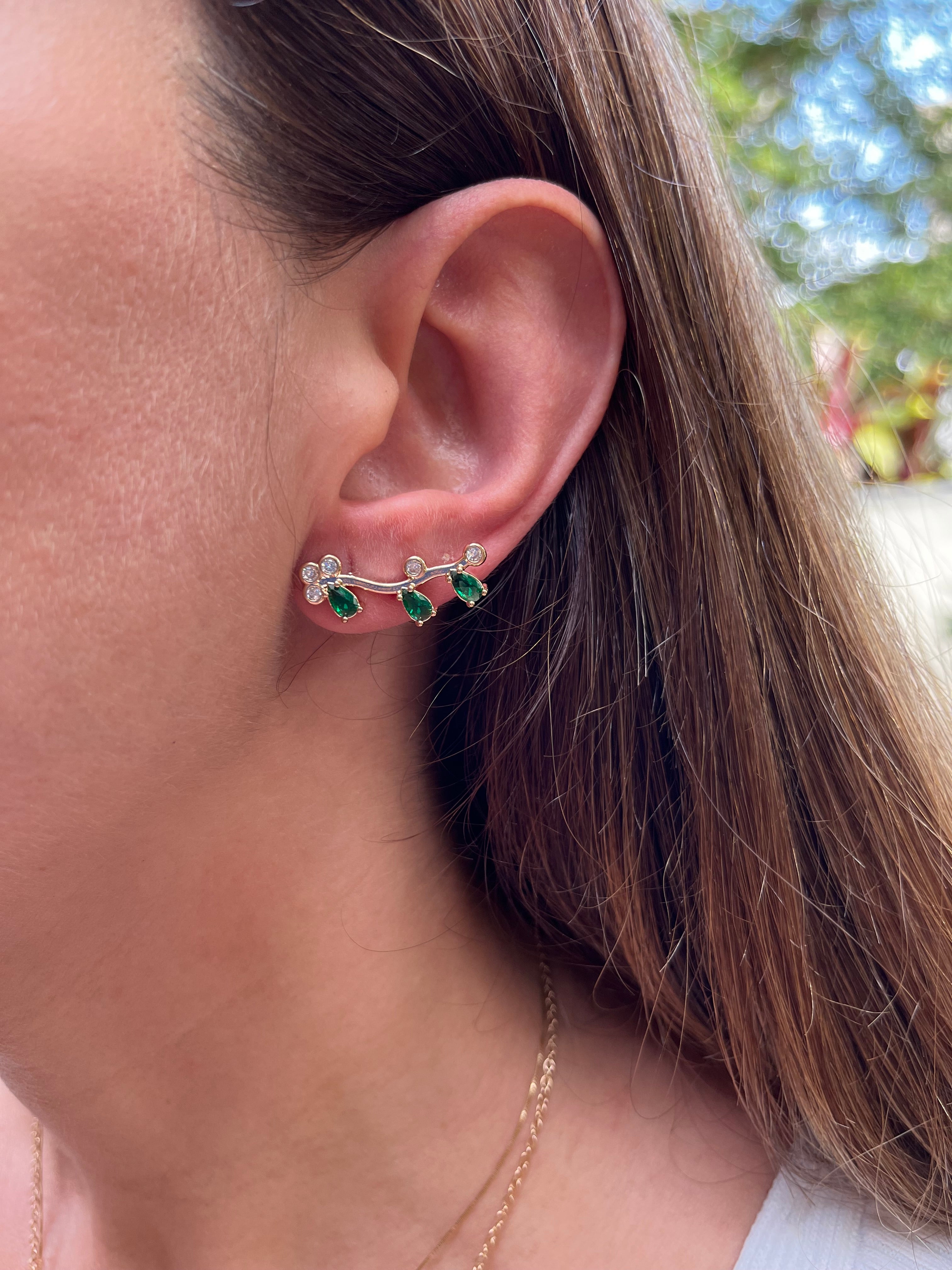 Earcuff Florescer Verde Ouro