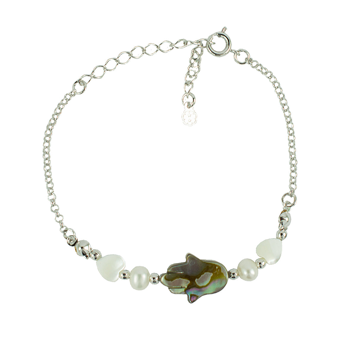 Pulseira Mão de Fatima Abalone Ródio