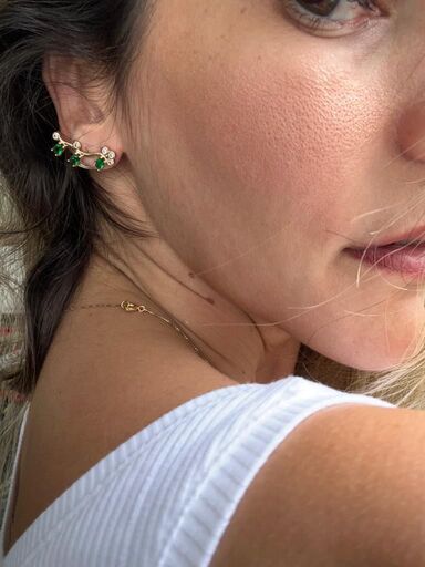 Earcuff Florescer Verde Ouro