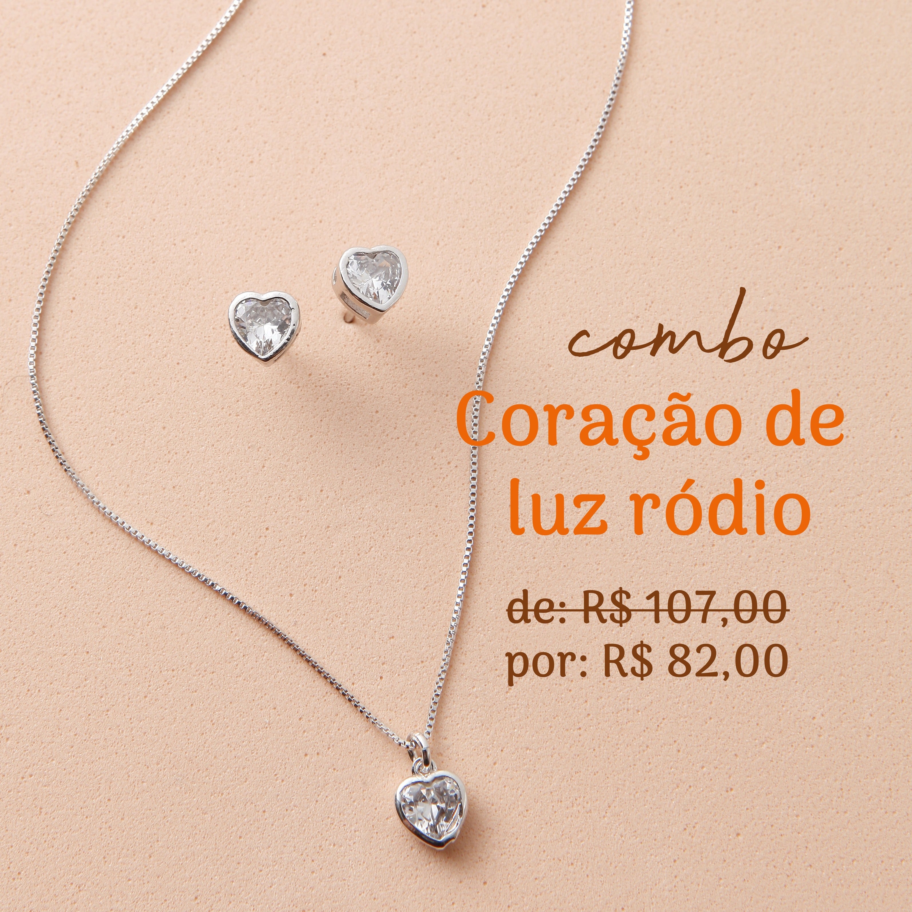 Combo Brinco Coração de Luz + Colar Ródio