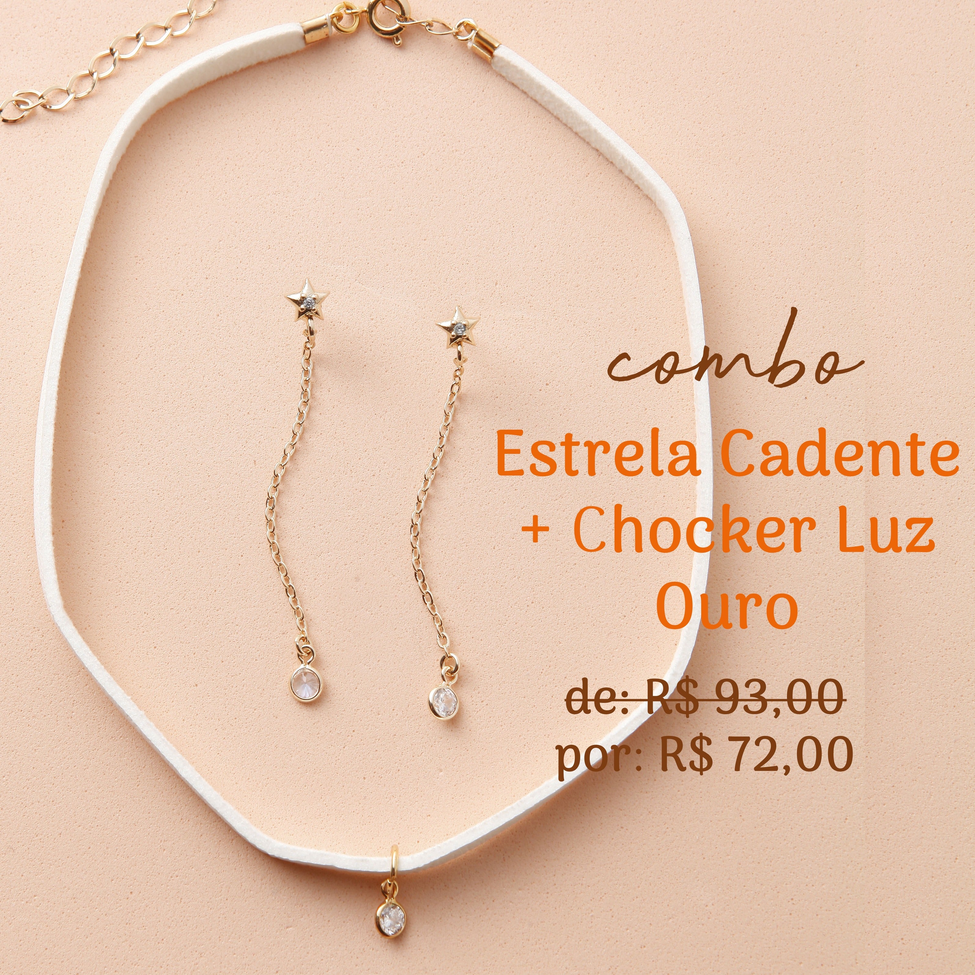 Combo Brinco Estrela Cadente + Choker Luz Ouro