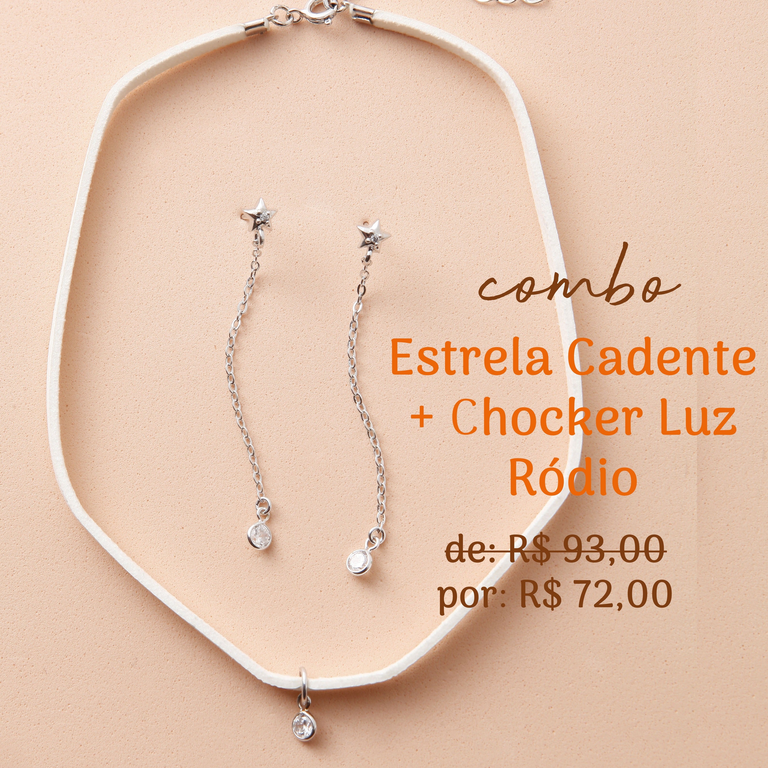 Combo Brinco Estrela Cadente + Choker Luz Ródio