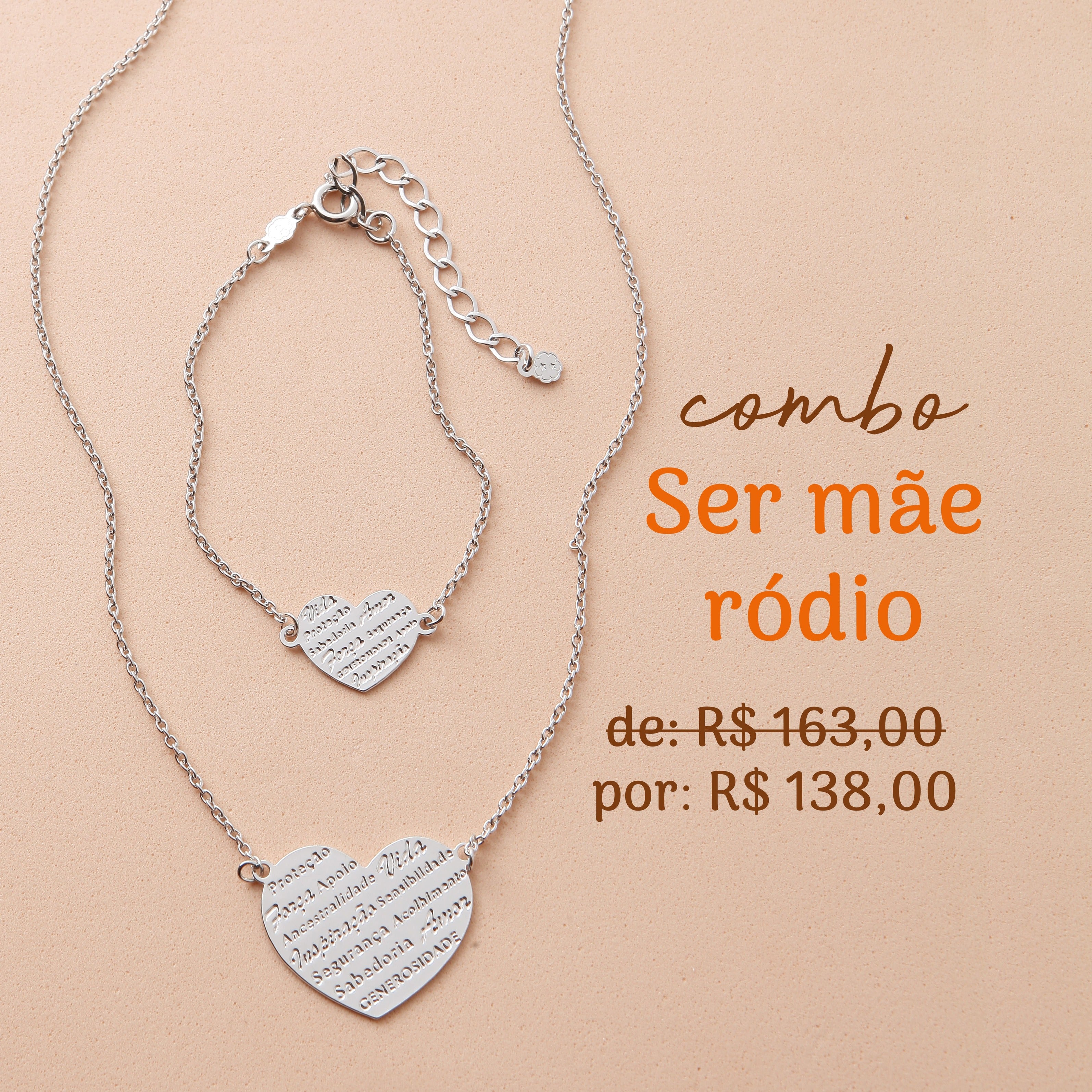 Combo Colar Ser Mãe + Pulseira Ródio