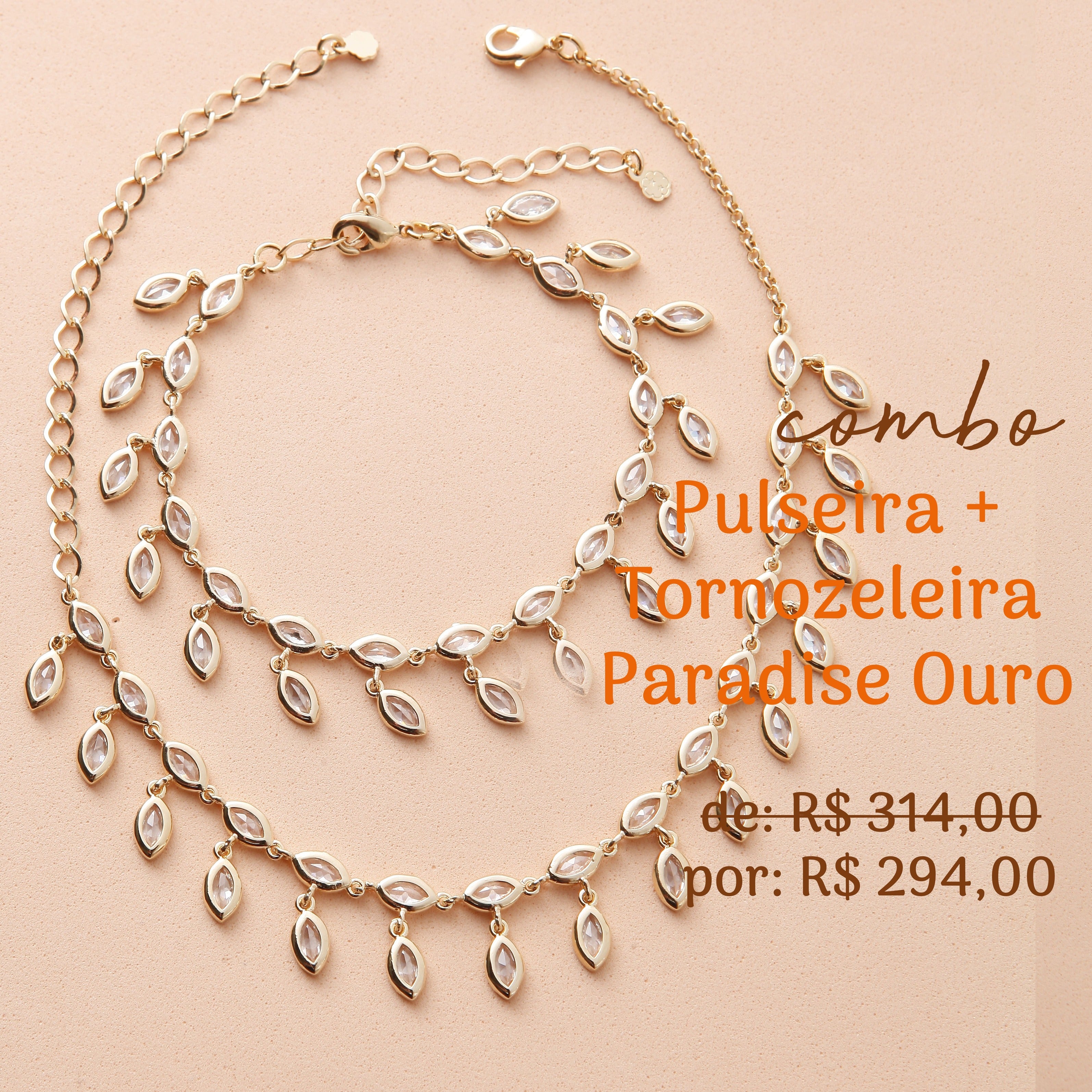 Combo Pulseira + Tornozeleira Paradise Ouro