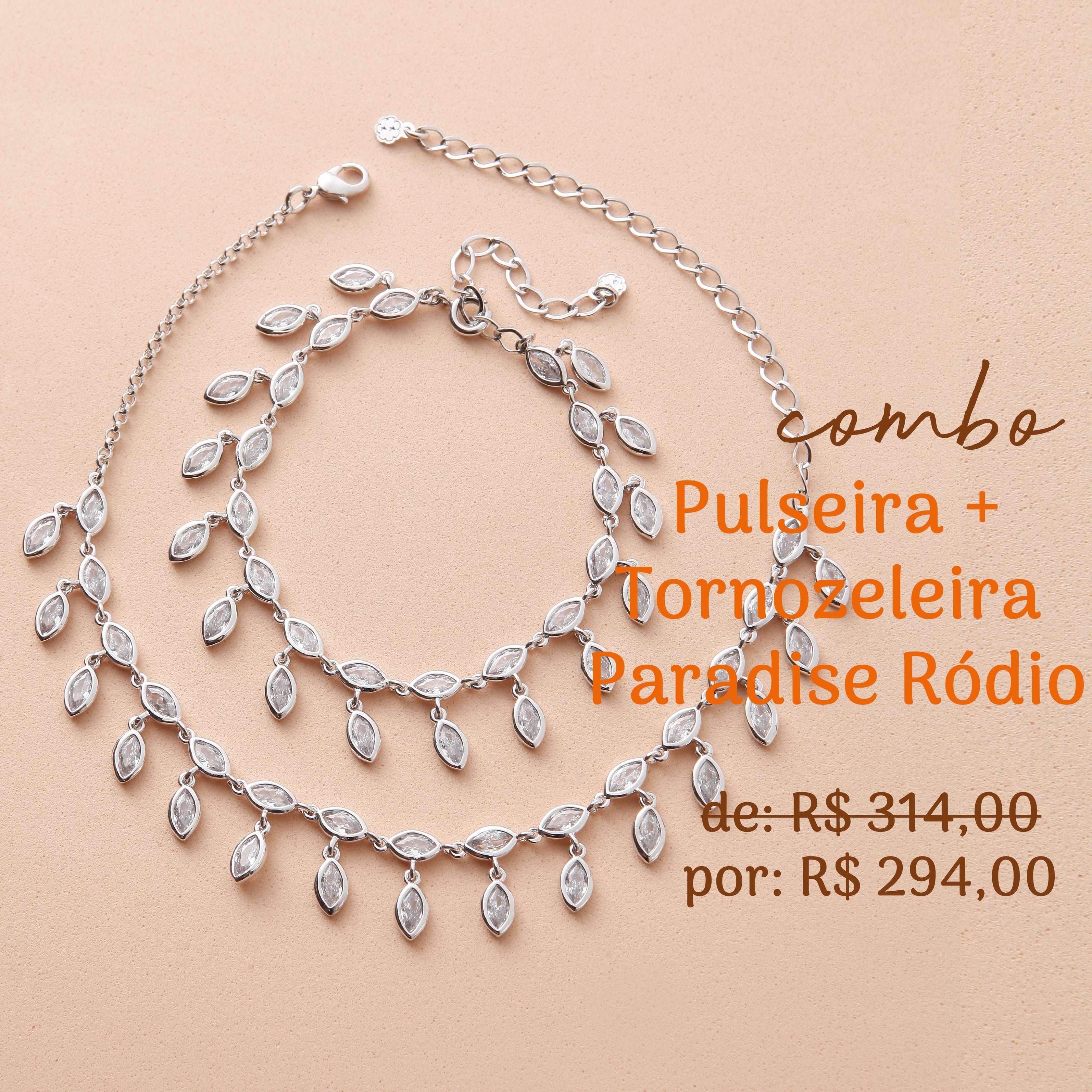 Combo Pulseira + Tornozeleira Paradise Ródio